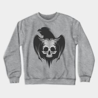 Silhouette of raven with human skull Tattoo. Emblem of death and witchery.Mythological symbol. Crewneck Sweatshirt